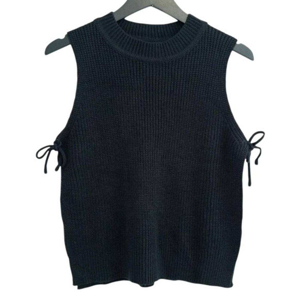 SHEIN Sweater Vest Women Medium Black Side Tie Ribbed Knit Sleeveless Pullover
